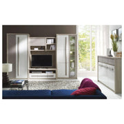 Mobilier living ROMA, stejar ferrara/alb, PAL, cu iluminare LED, 4 piese, 300x53x194 cm