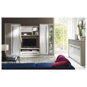 Mobilier living ROMA, stejar ferrara/alb, PAL, cu iluminare LED, 4 piese, 300x53x194 cm