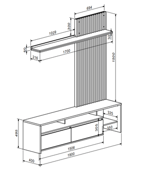 Mobilier living NEO II, stejar auriu/gri deschis, PAL, 190x40x200 cm