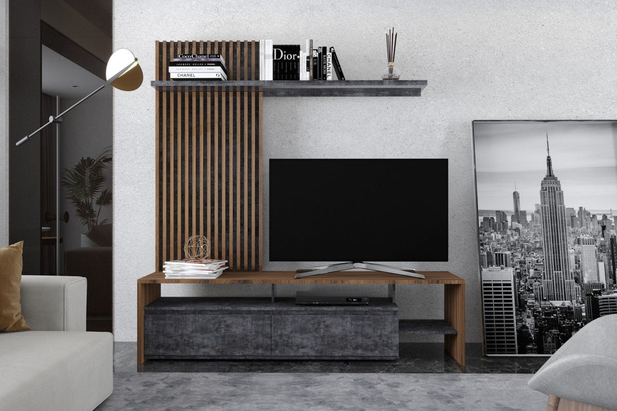Mobilier living NEO II, stejar inchis/gri inchis, PAL, 190x40x200 cm