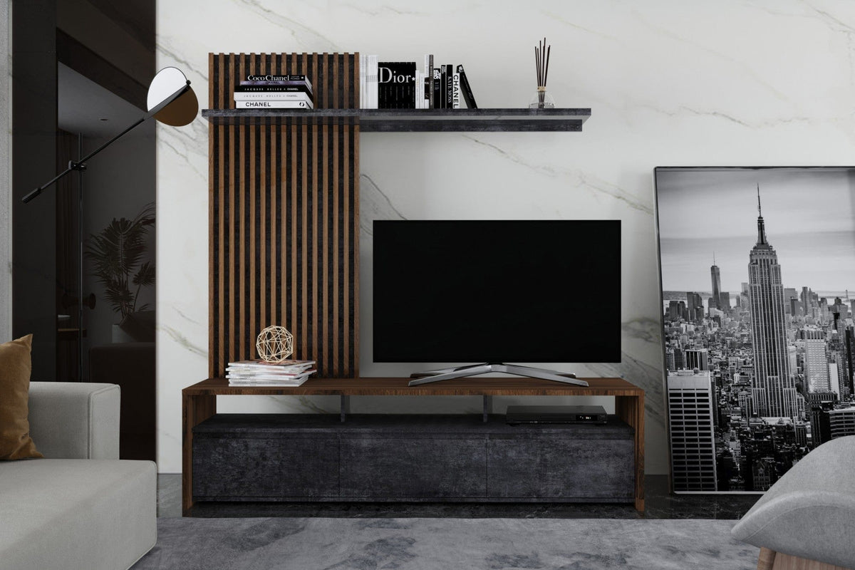 Mobilier living NEO, stejar inchis/gri inchis, PAL, 190x40x200 cm