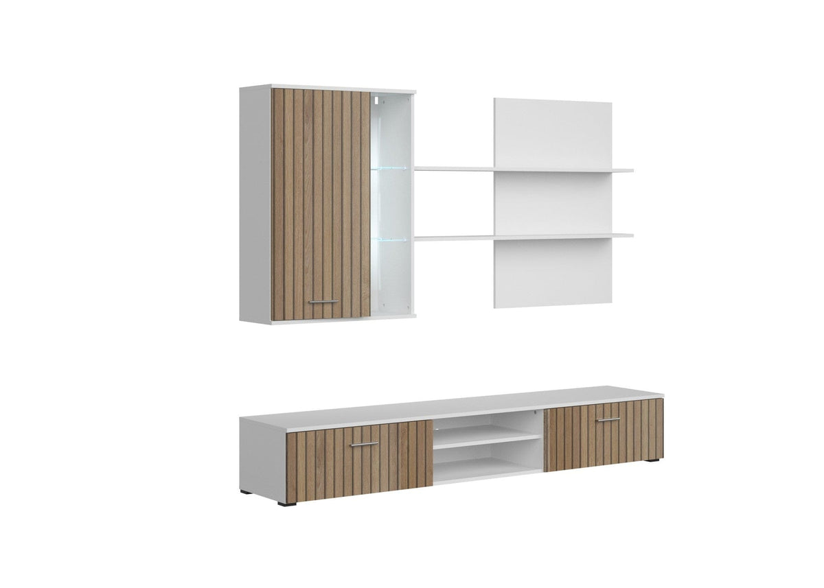 Mobilier living QUATRO, alb/stejar, PAL, 200x41x190 cm