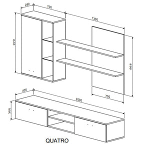 Mobilier living QUATRO, alb/stejar, PAL, 200x41x190 cm