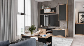 Mobilier living REMO, stejar/gri antracit, PAL, 190x43x200 cm