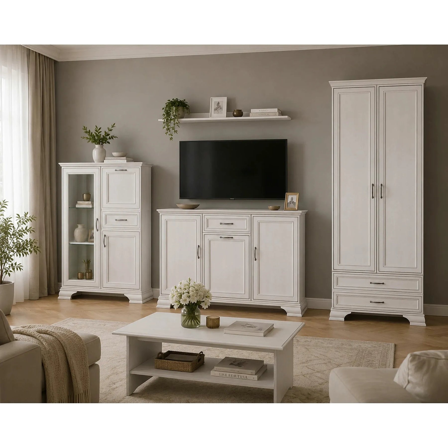 Mobilier sufragerie clasic TIFFANY II-3, grej, PAL laminat, 5 piese