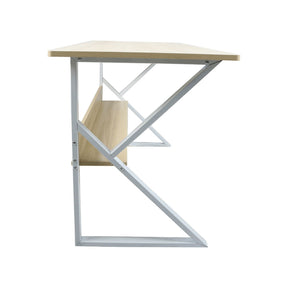 Masa birou TARCAL, cu raft laminat/metal, stejar natural/alb, 80x72x40 cm