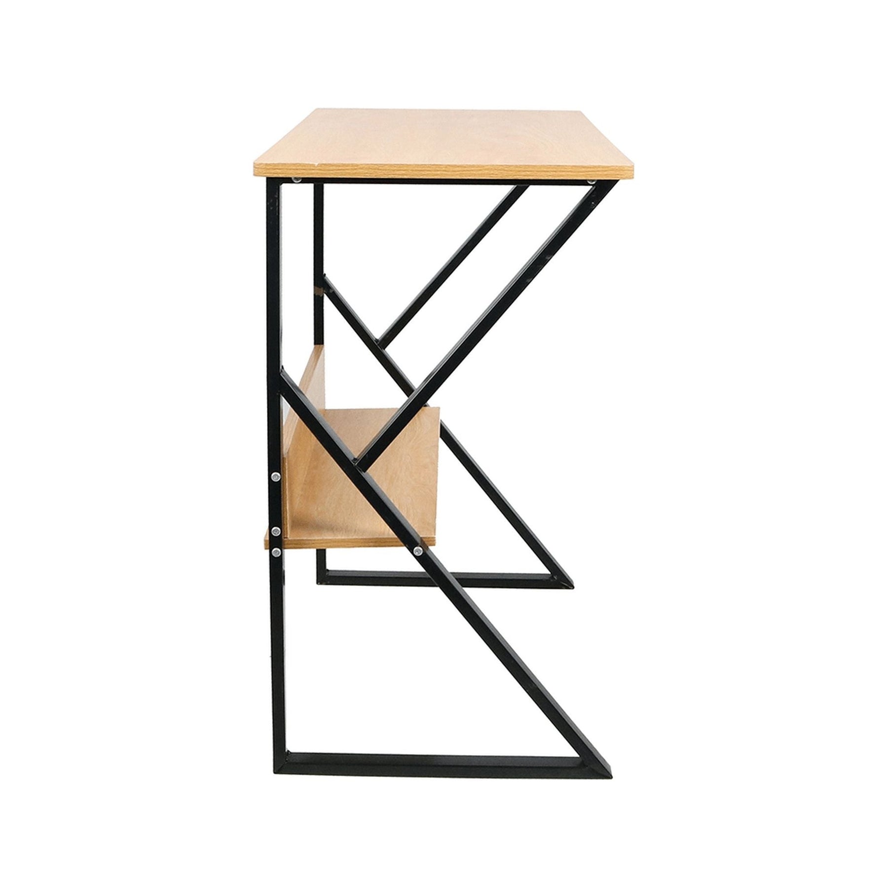 Masa birou TARCAL, cu raft laminat/metal, fag/negru, 100x72x60 cm