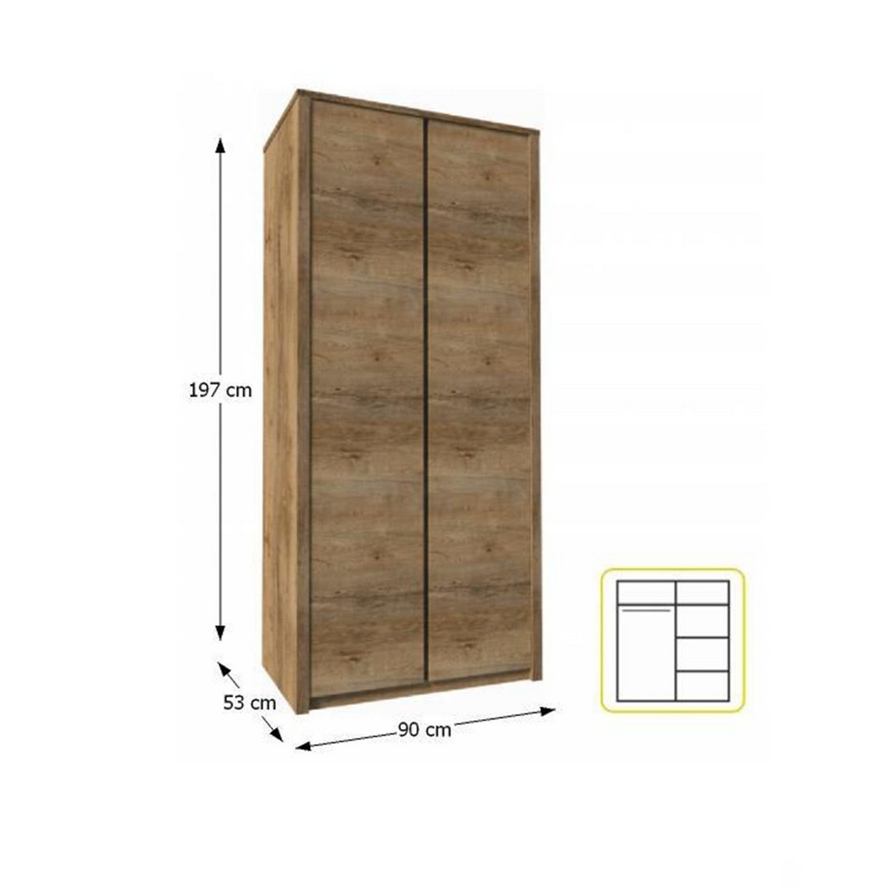 Dulap MONTANA S2D, PAL, stejar lefkas inchis, 90X53X197 cm