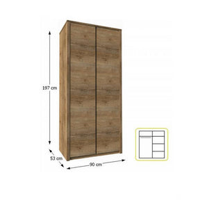 Dulap MONTANA S2D, PAL, stejar lefkas inchis, 90X53X197 cm