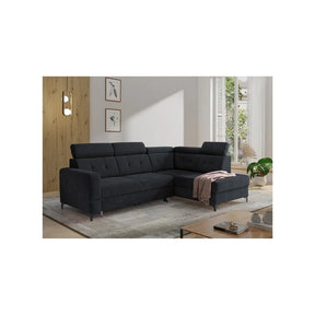 Coltar extensibil MANTO, sezlong dreapta, stofa catifelata negru - Wind 99, cu lada depozitare, 254x182x100 cm