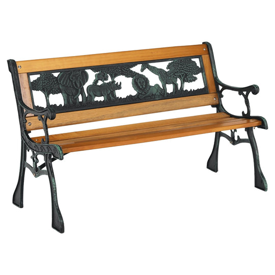 Banca gradina NADAZA, pentru copii, lemn/metal, negru/natural, 82x40x48 cm