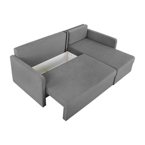 Coltar extensibil IMROS, universal, stofa catifelata gri - Pretty 17, cu lada depozitare, 218x143x93 cm