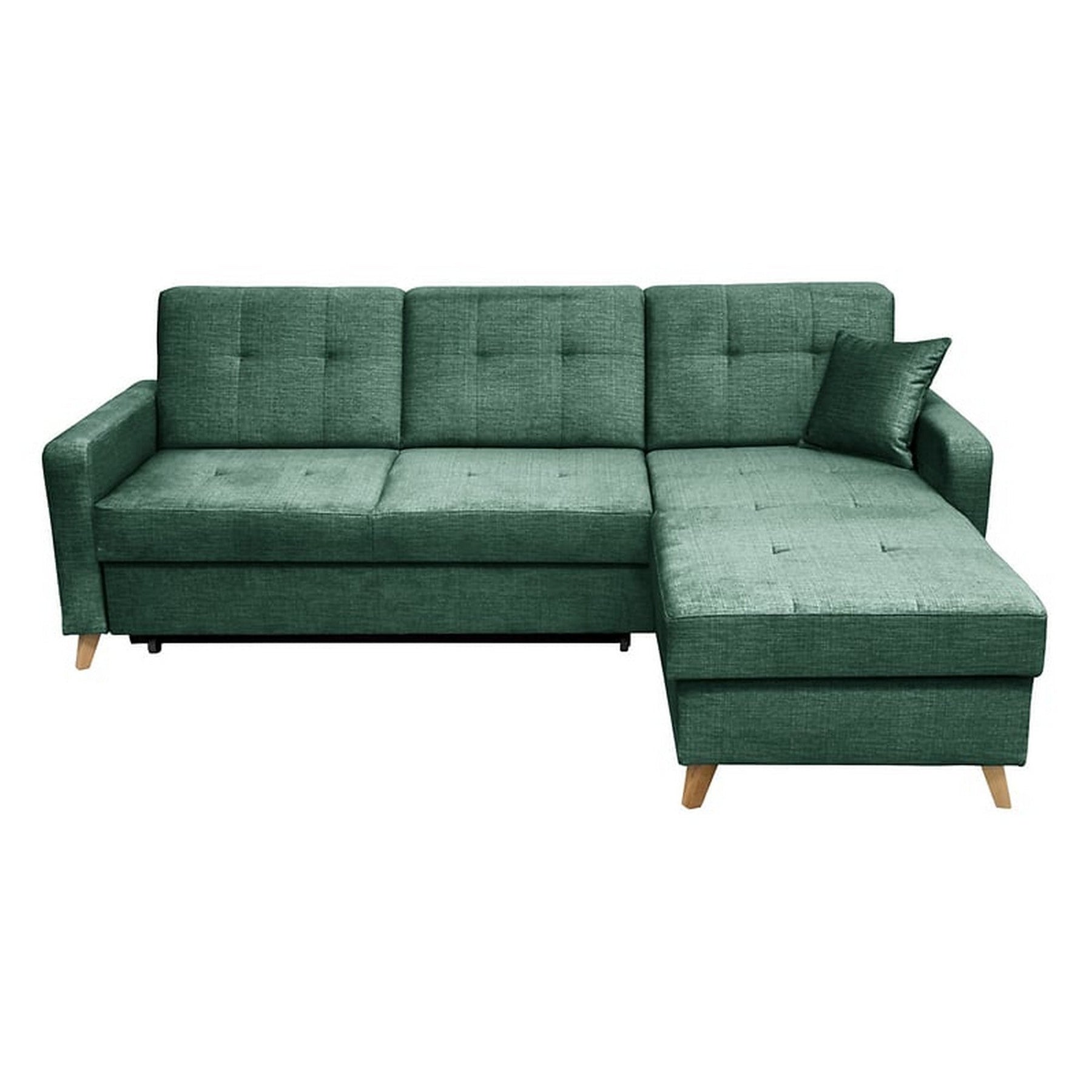 Coltar extensibil LARS, universal, stofa catifelata verde - Voss 78, cu lada depozitare, 223x161x83 cm