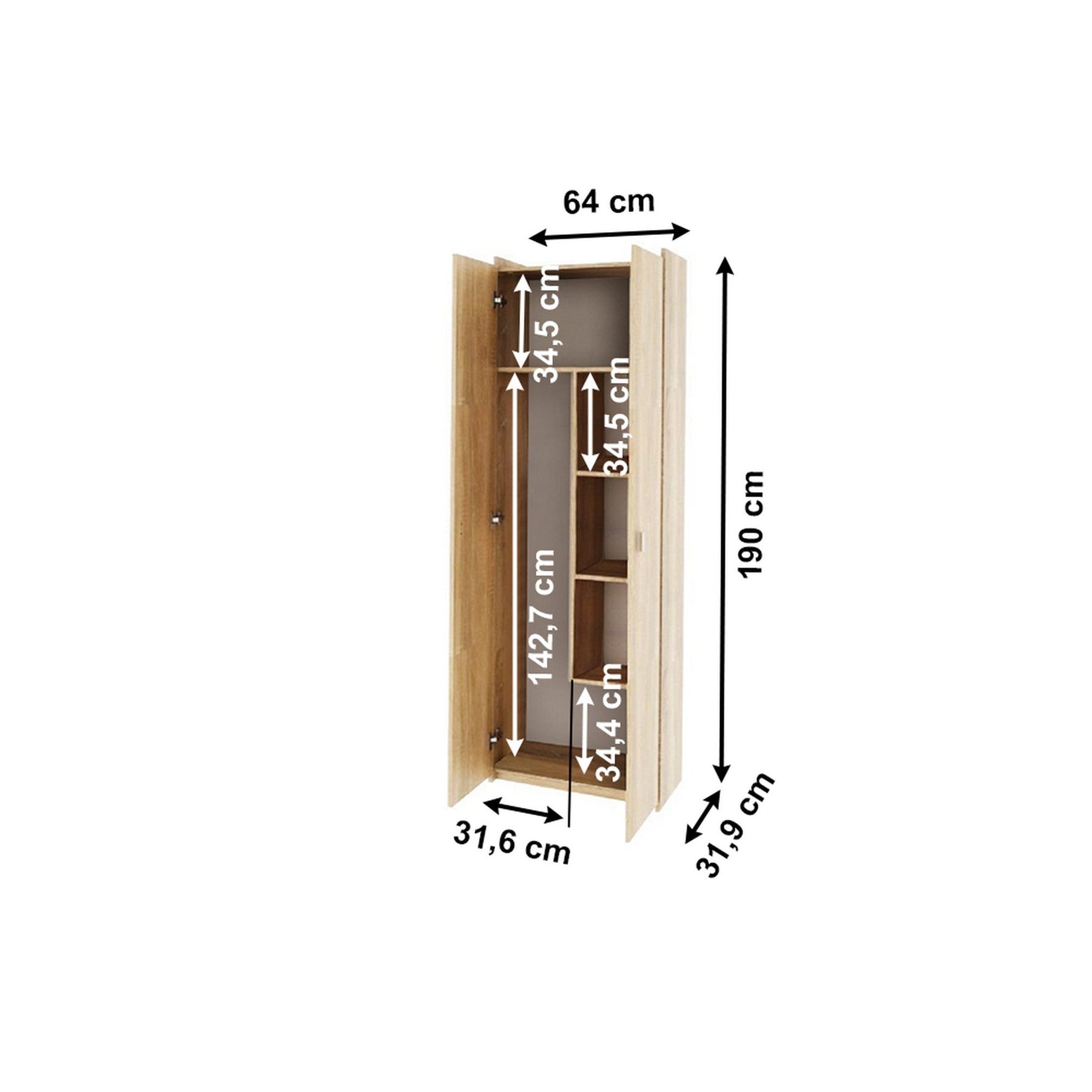 Dulap NATALI TYP 6 , PAL, stejar sonoma, 64x31.9x190 cm
