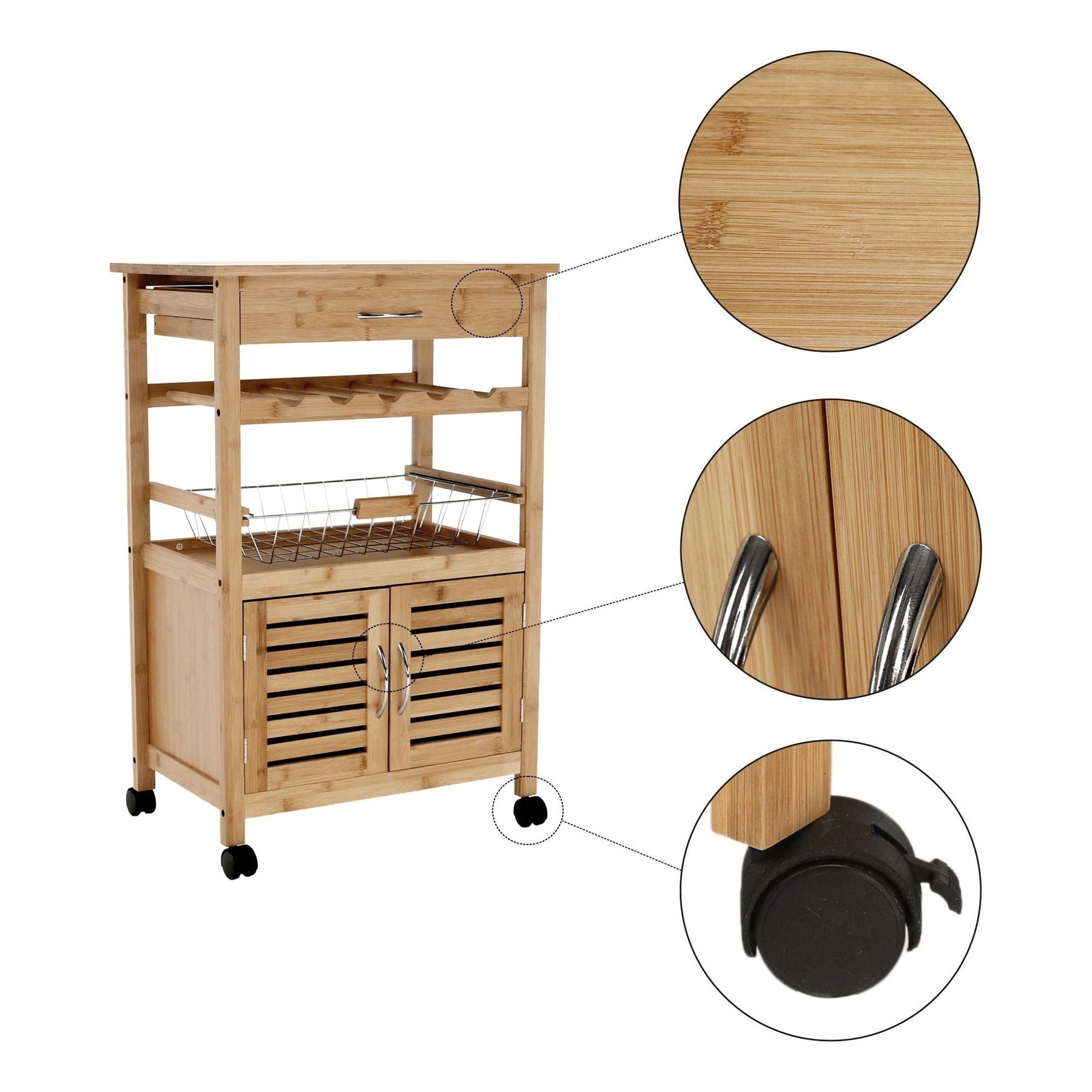 Cărucior de servire NAVID, bambus, 56x36x85 cm