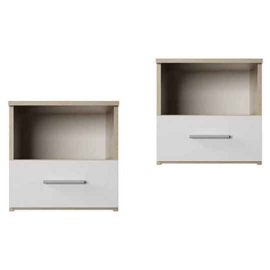 Noptiere GABRIELA, 2 bucati, PAL melaminat, stejar sonoma/alb, 41,8x40x38 cm, 1 sertar