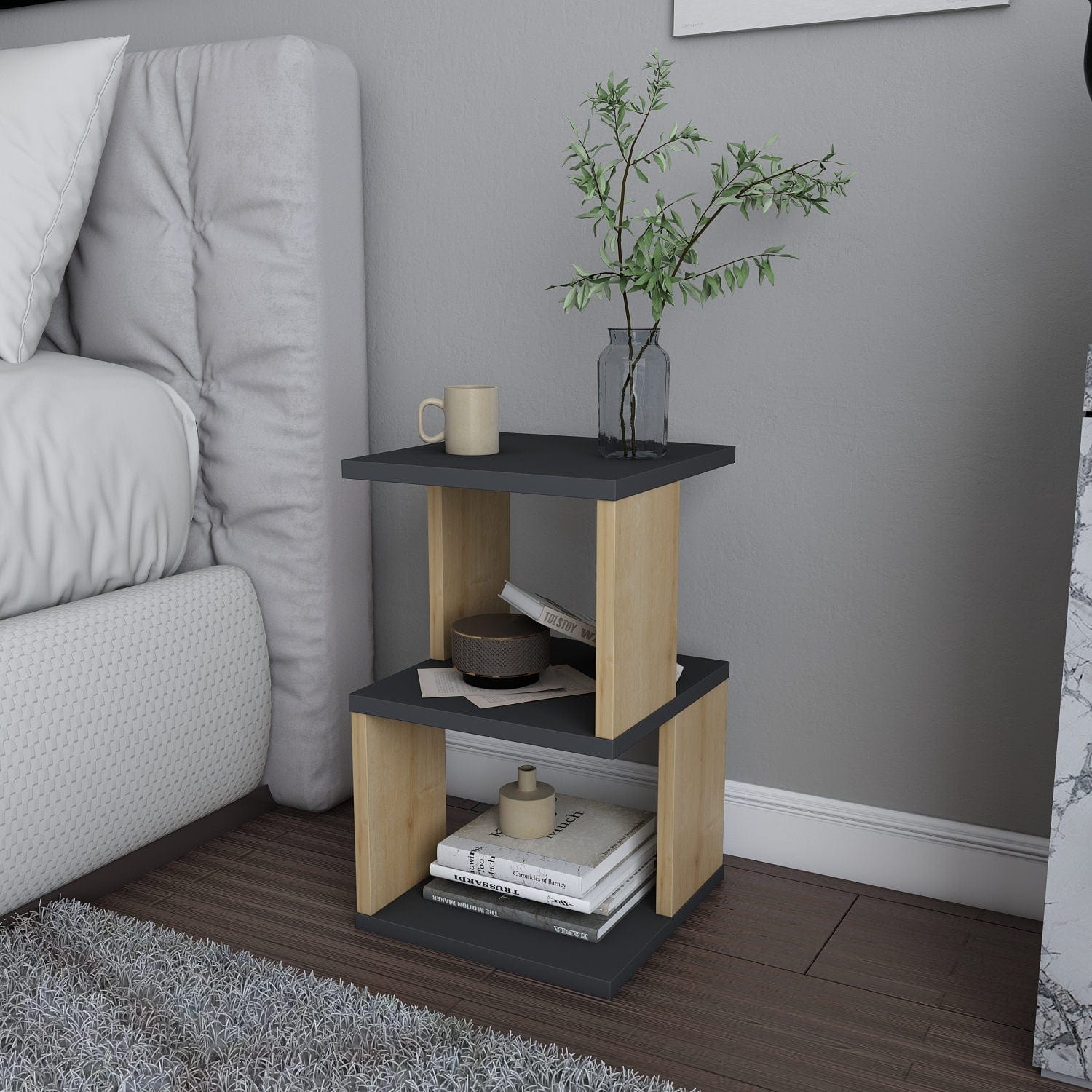 Noptiera AMSTERDAM OCN-31520, gri antracit/stejar