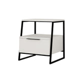 Noptieră albă cu structură neagră, modernă, ideală pentru dormitor – primabucata