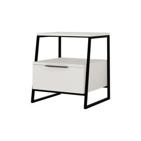 Noptieră albă cu structură neagră, modernă, ideală pentru dormitor – primabucata