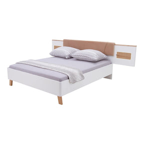 Cadru pat OLINDA 160x200, alb/maro, cu panouri laterale si iluminare led