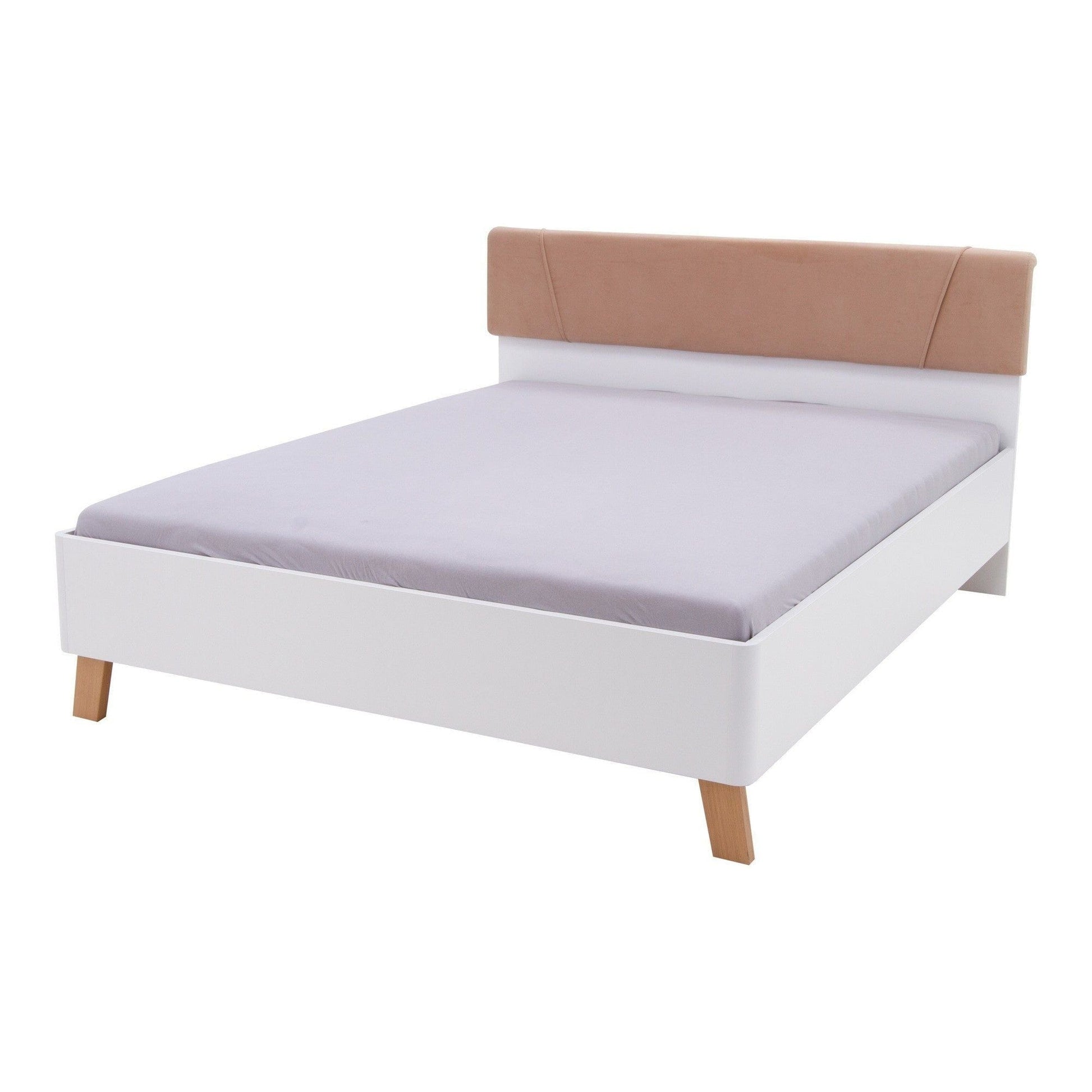 Cadru pat OLINDA 160x200, alb/maro, cu panouri laterale si iluminare led