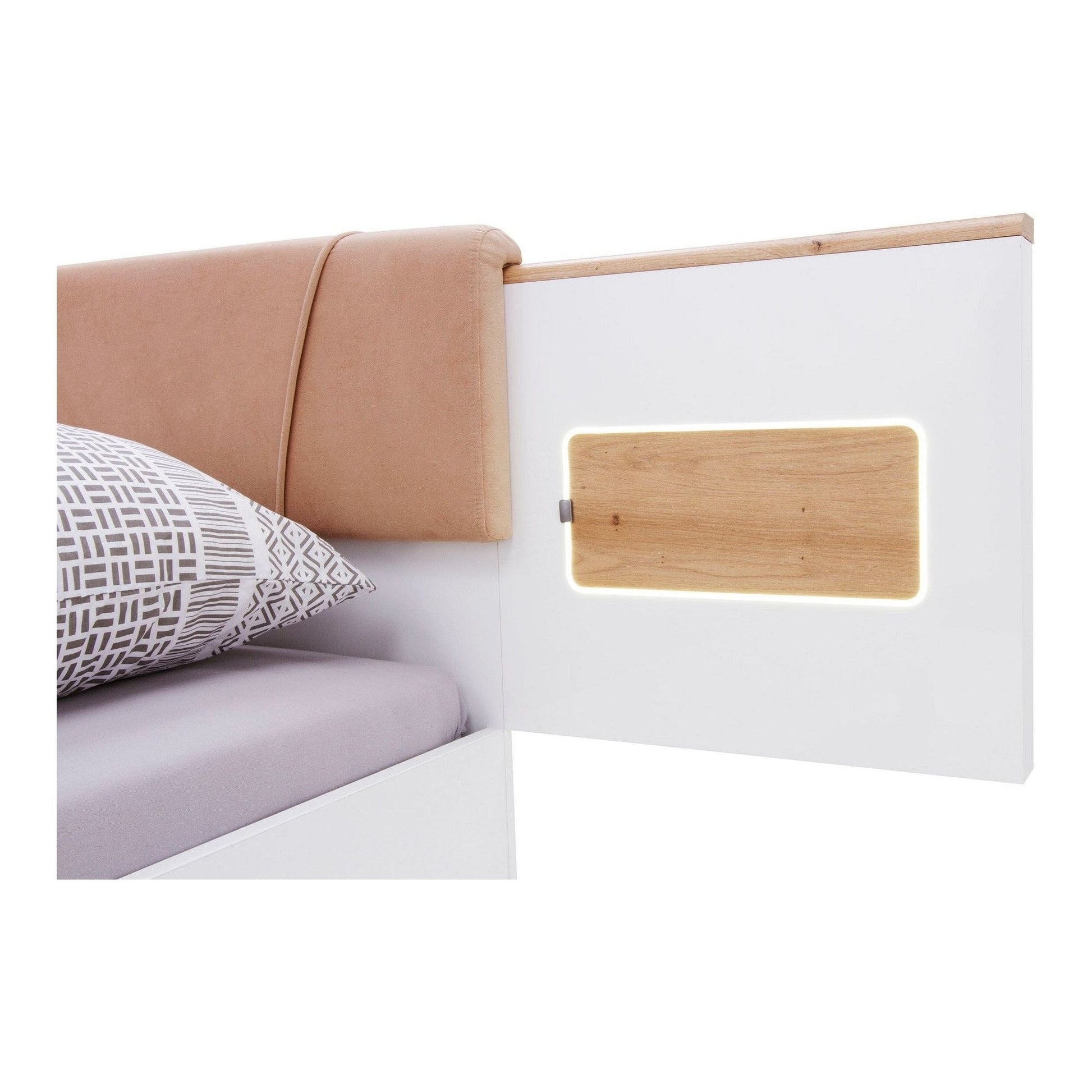 Cadru pat OLINDA 160x200, alb/maro, cu panouri laterale si iluminare led