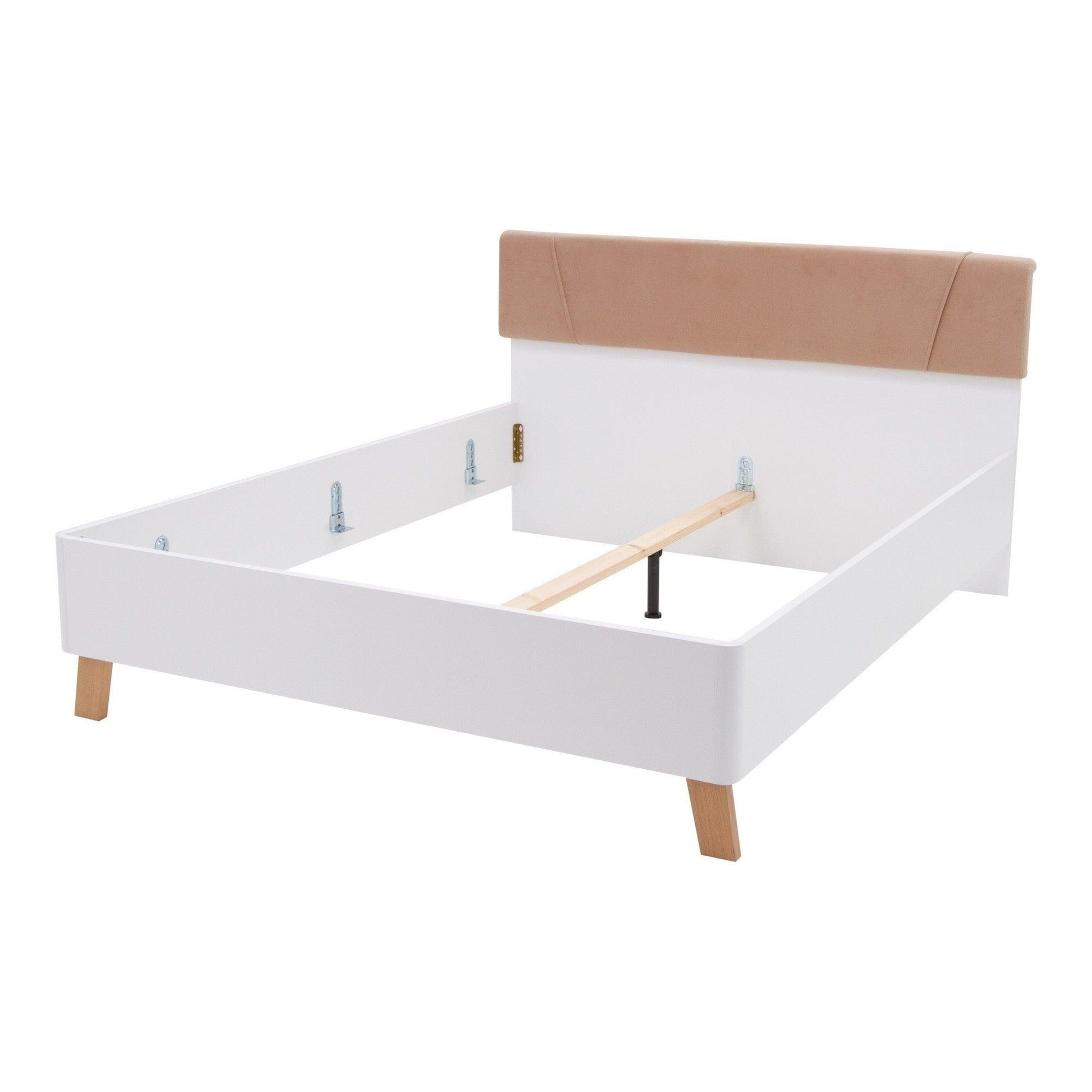 Cadru pat OLINDA 160x200, alb/maro, cu panouri laterale si iluminare led