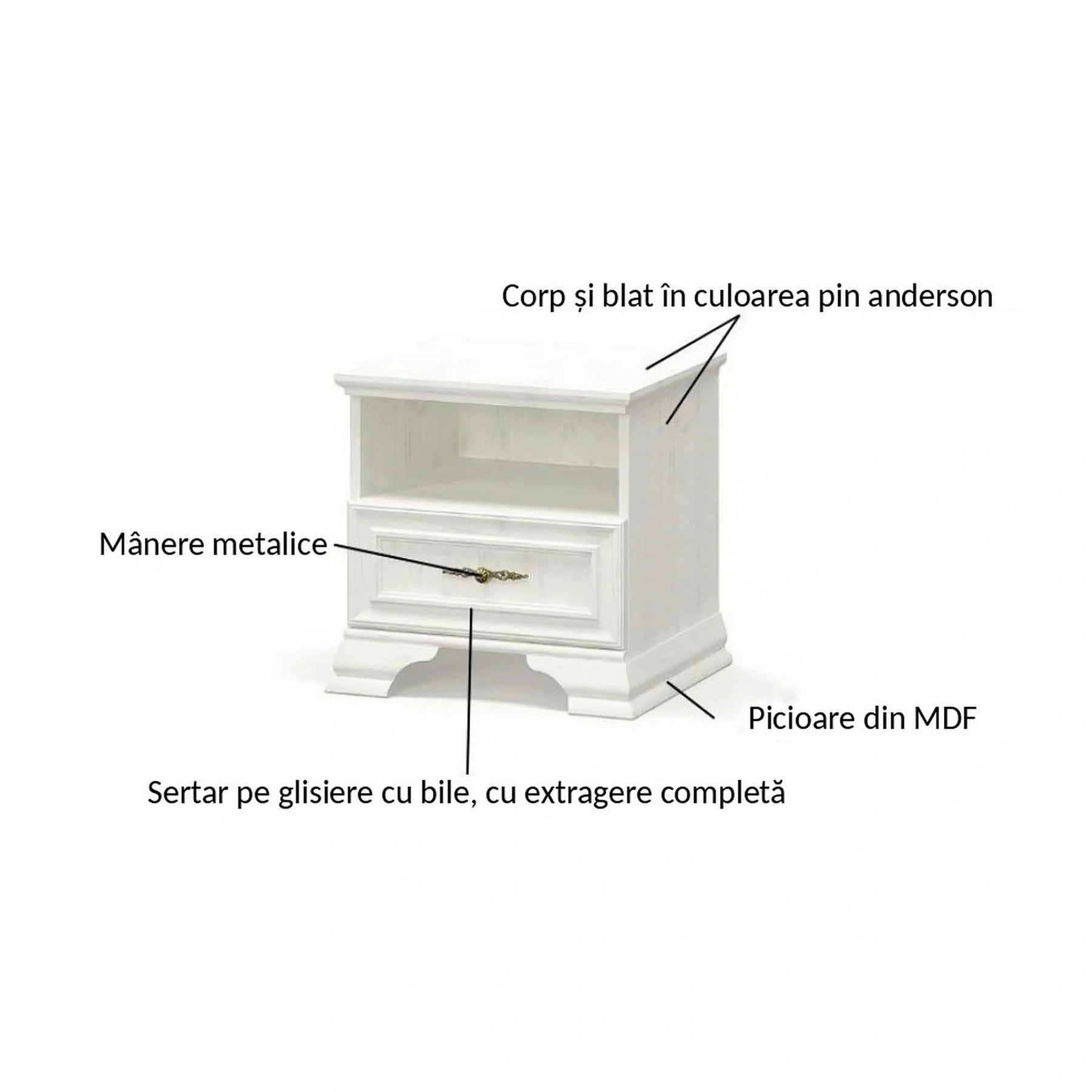 Noptiera pin alb anderson IRYS, PAL laminat/MDF/HDF, pin alb anderson, 49×41×47 cm