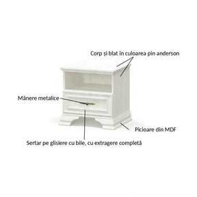 Noptiera pin alb anderson IRYS, PAL laminat/MDF/HDF, pin alb anderson, 49×41×47 cm