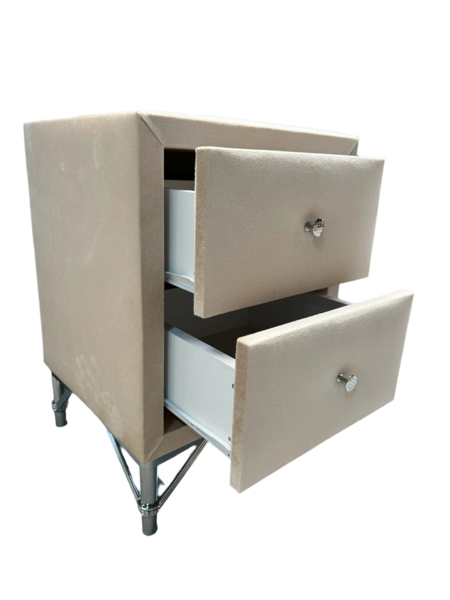 Noptiera VOLO, stofa catifelata crem - Luna 21, 45x41x50 cm