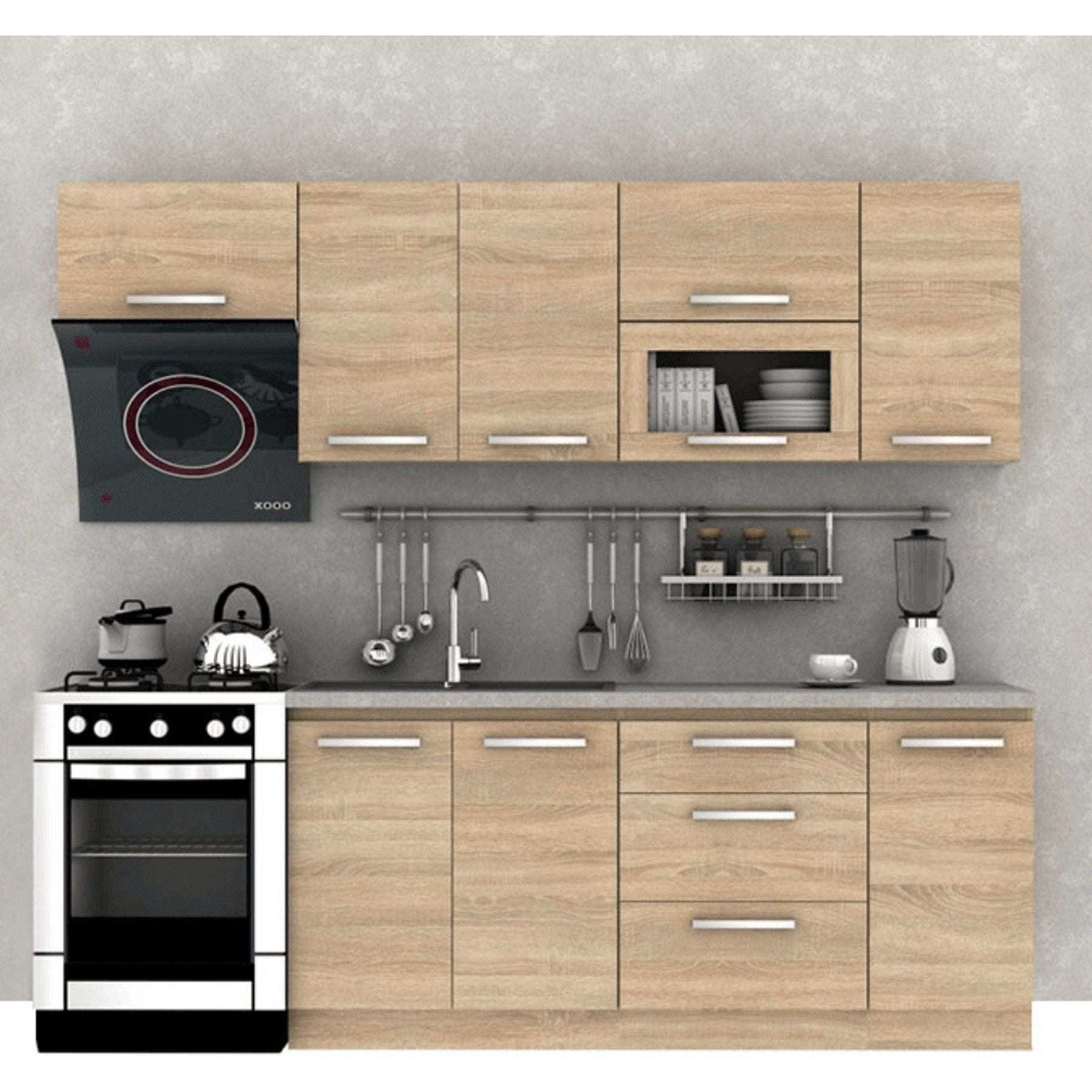 Mobila bucatarie NOVA PLUS, 240 cm, stejar sonoma