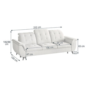 Canapea extensibila DORIA, stofa catifelata crem - Portland 21, 252x100x106 cm