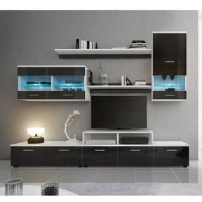 Set living LEO, alb/negru lucios, PAL melaminat