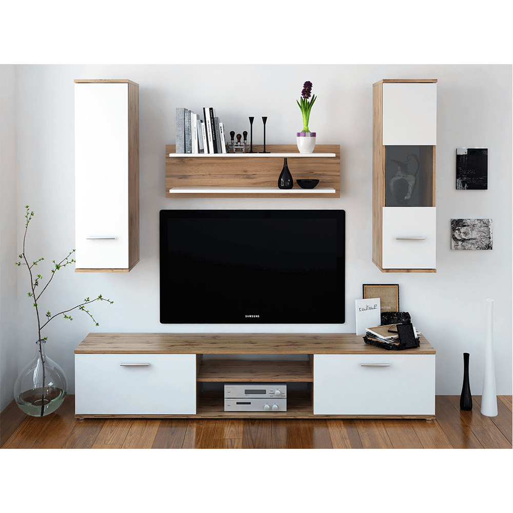 Mobilier pentru living, stejar wotan/alb, WAW NEW