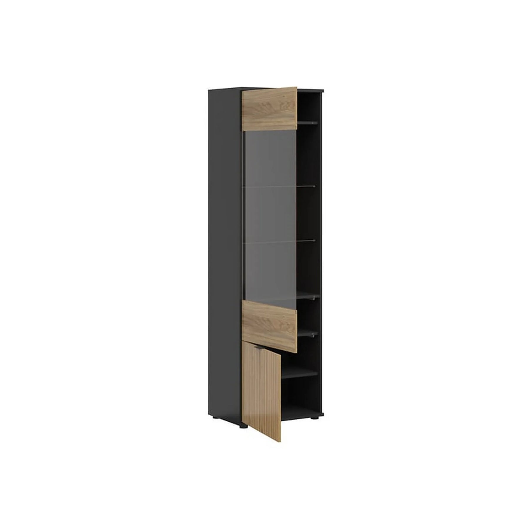 Vitrina LUEN, stejar/negru, PAL laminat/sticla securizata, 57x40x196 cm