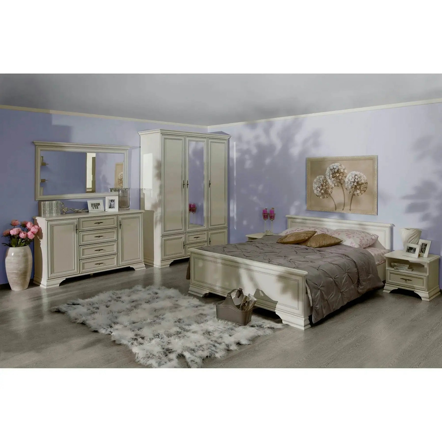 Oglinda perete cu rama IDENTO, MDF, alb, 155×7×72 cm