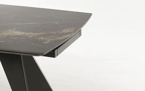 Masa extensibila ARMANI, negru cu efect de marmura/negru, piatra sinterizata/otel, 165-241x90x77 cm