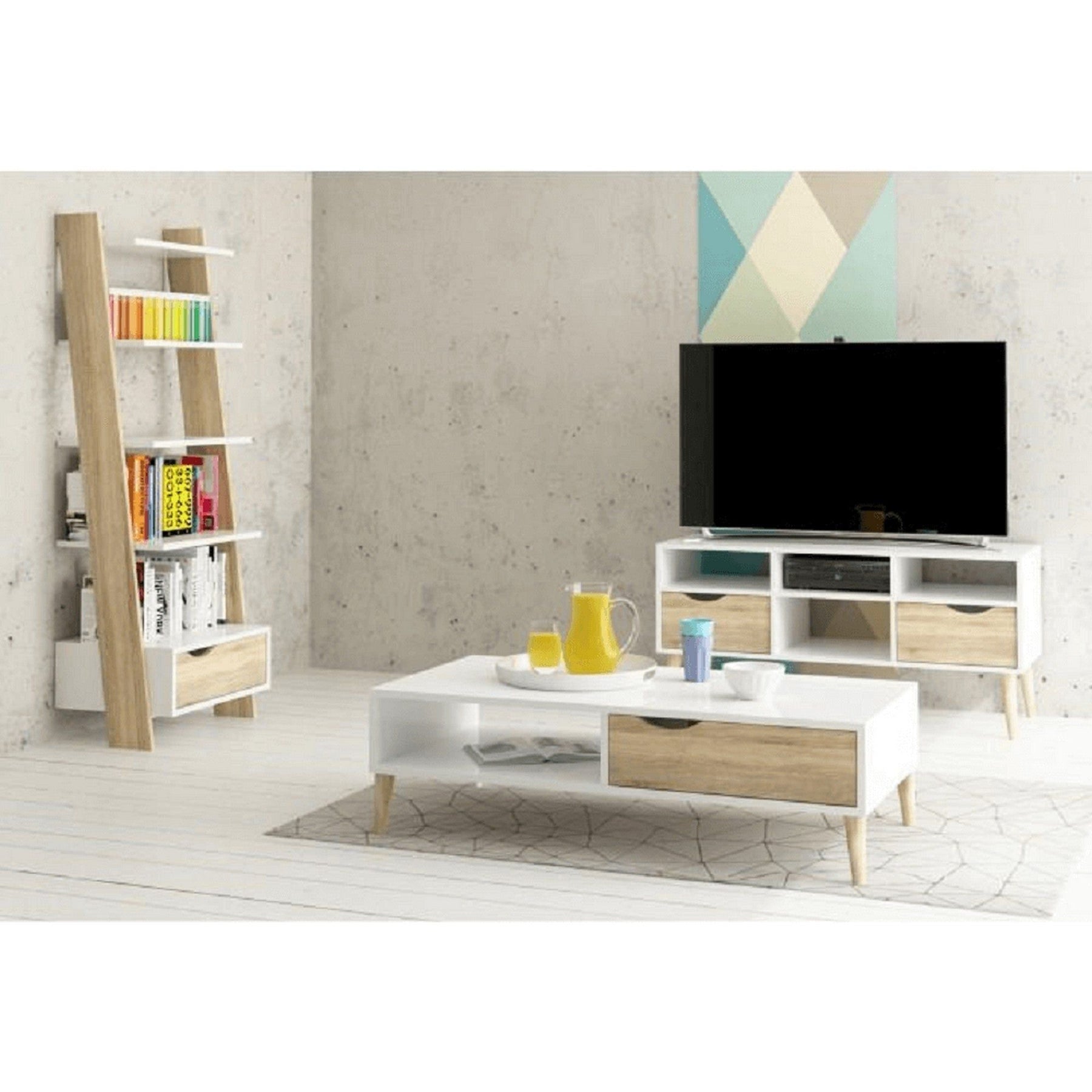 Comoda TV OSLO 75391, PAL, stejar sonoma/alb,  117,1x39x56,9 cm