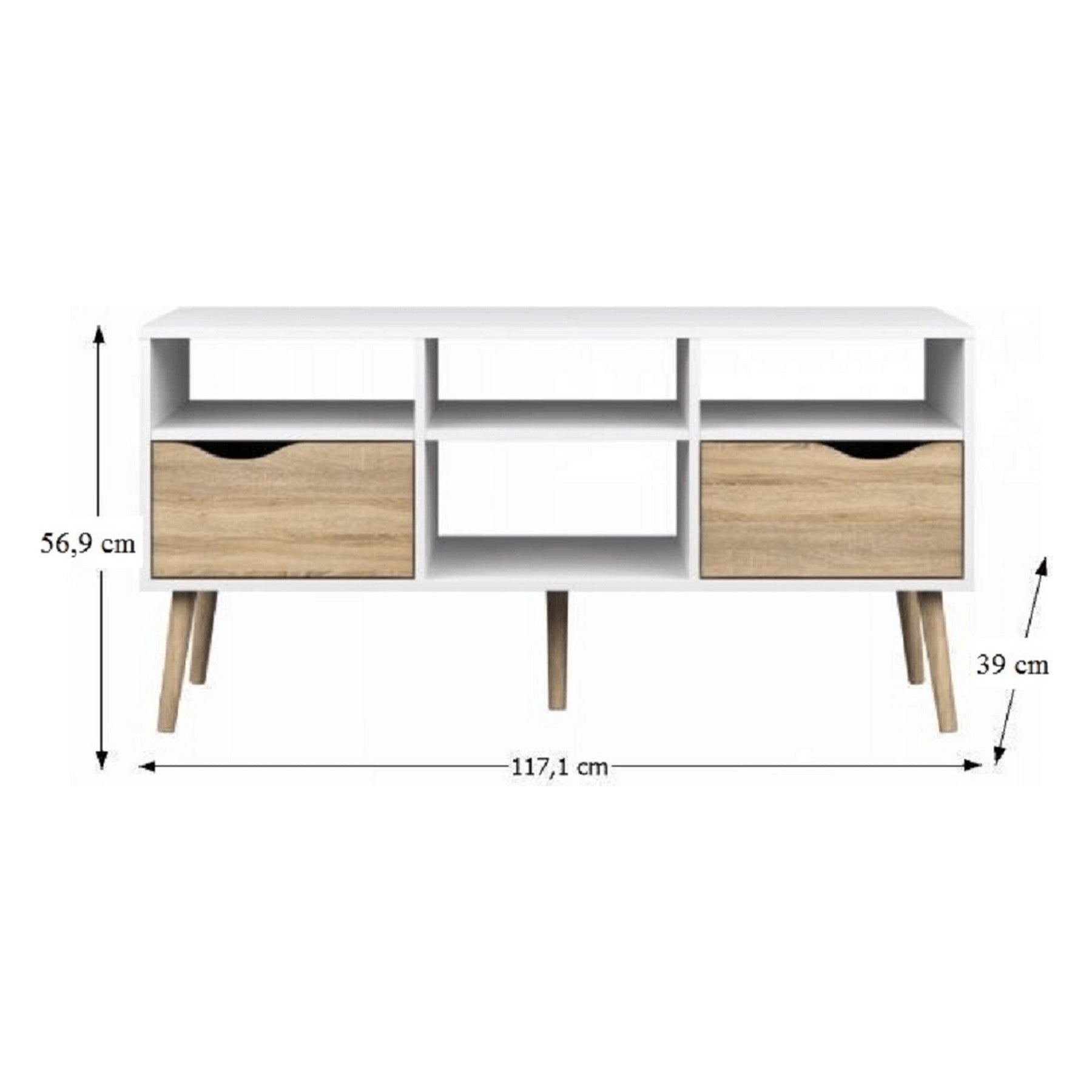 Comoda TV OSLO 75391, PAL, stejar sonoma/alb,  117,1x39x56,9 cm