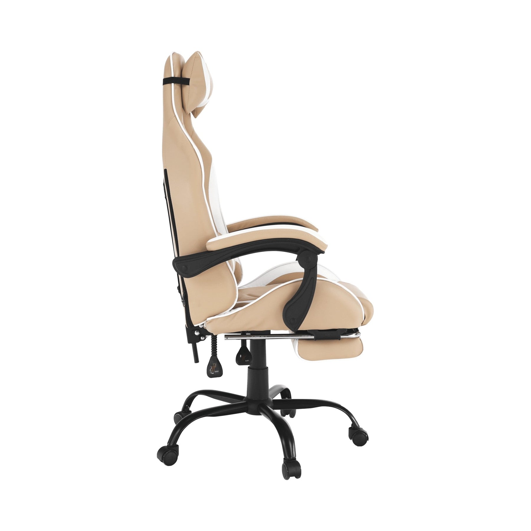 Scaun gaming OZGE 2 NEW, alb/bej, piele ecologica/metal, 64x60x126/136 cm