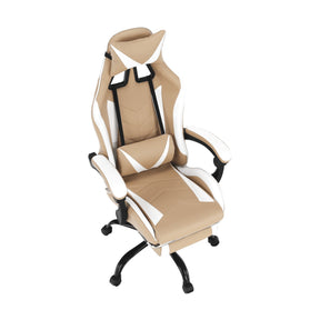 Scaun gaming OZGE 2 NEW, alb/bej, piele ecologica/metal, 64x60x126/136 cm