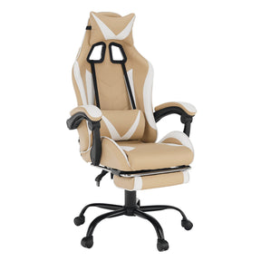 Scaun gaming OZGE 2 NEW, alb/bej, piele ecologica/metal, 64x60x126/136 cm