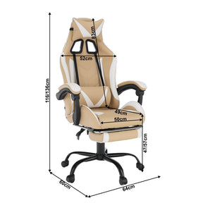 Scaun gaming OZGE 2 NEW, alb/bej, piele ecologica/metal, 64x60x126/136 cm