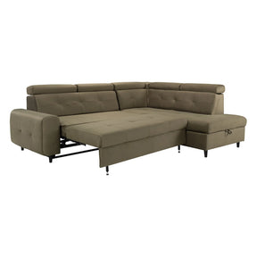 Coltar extensibil MATRAS, sezlong dreapta, stofa catifelata verde olive - Letto 38, cu lada depozitare, 263x205x98 cm