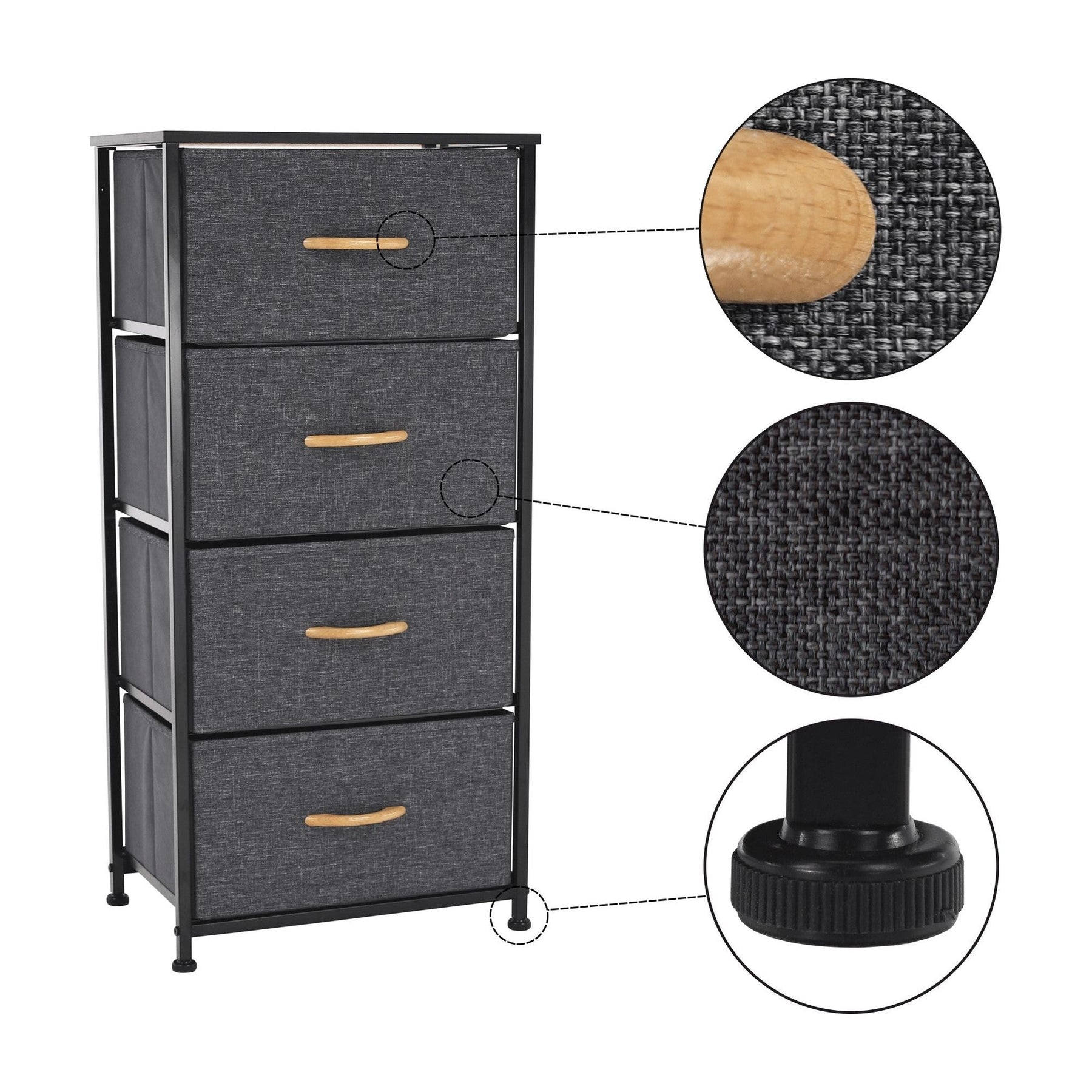 Comoda PALMERA TYP 2, metal/material textil, negru/gri închis, 45x30x95 cm