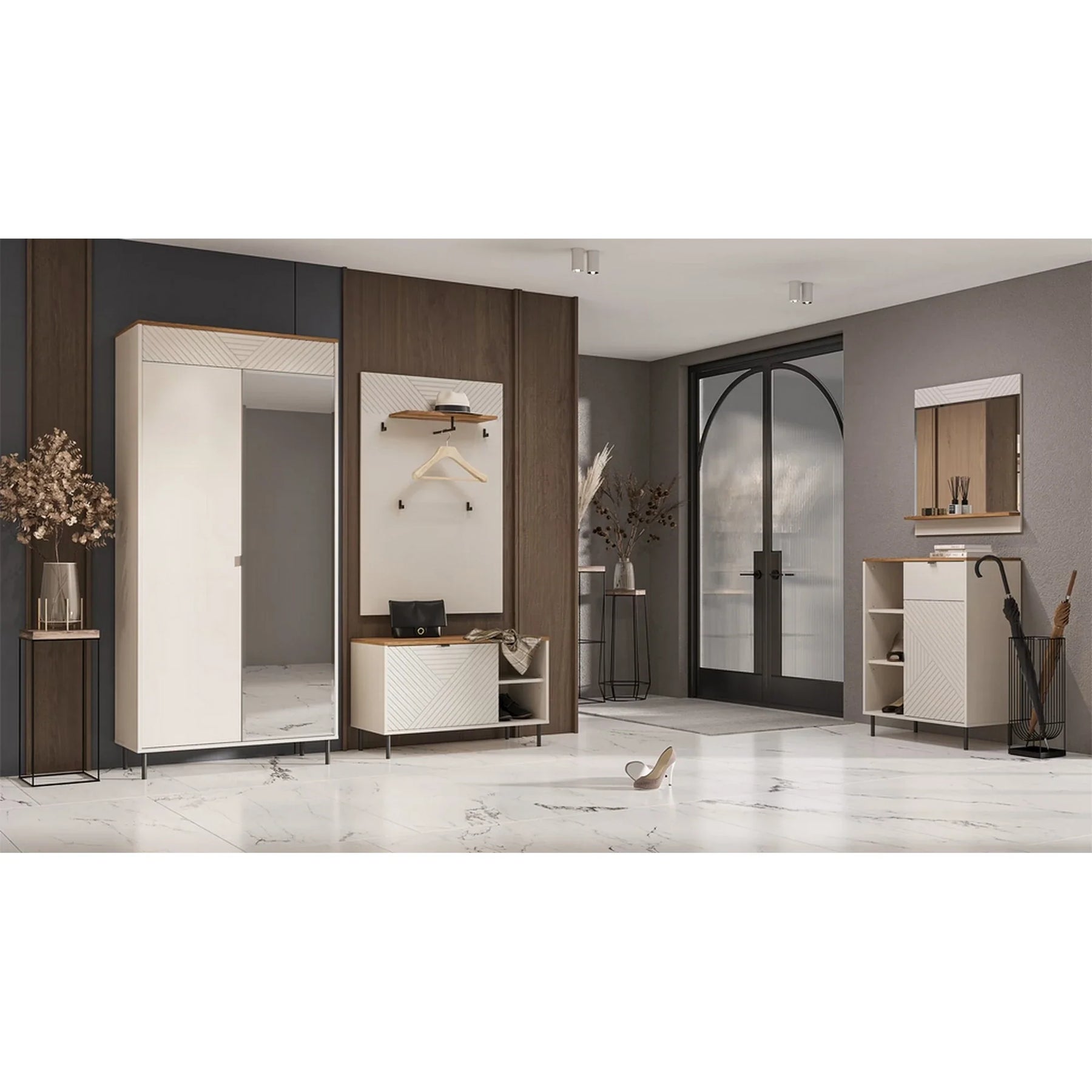 Cuier de perete hol EVO, PAL laminat, casmir/stejar castello, 80×24.5×120 cm