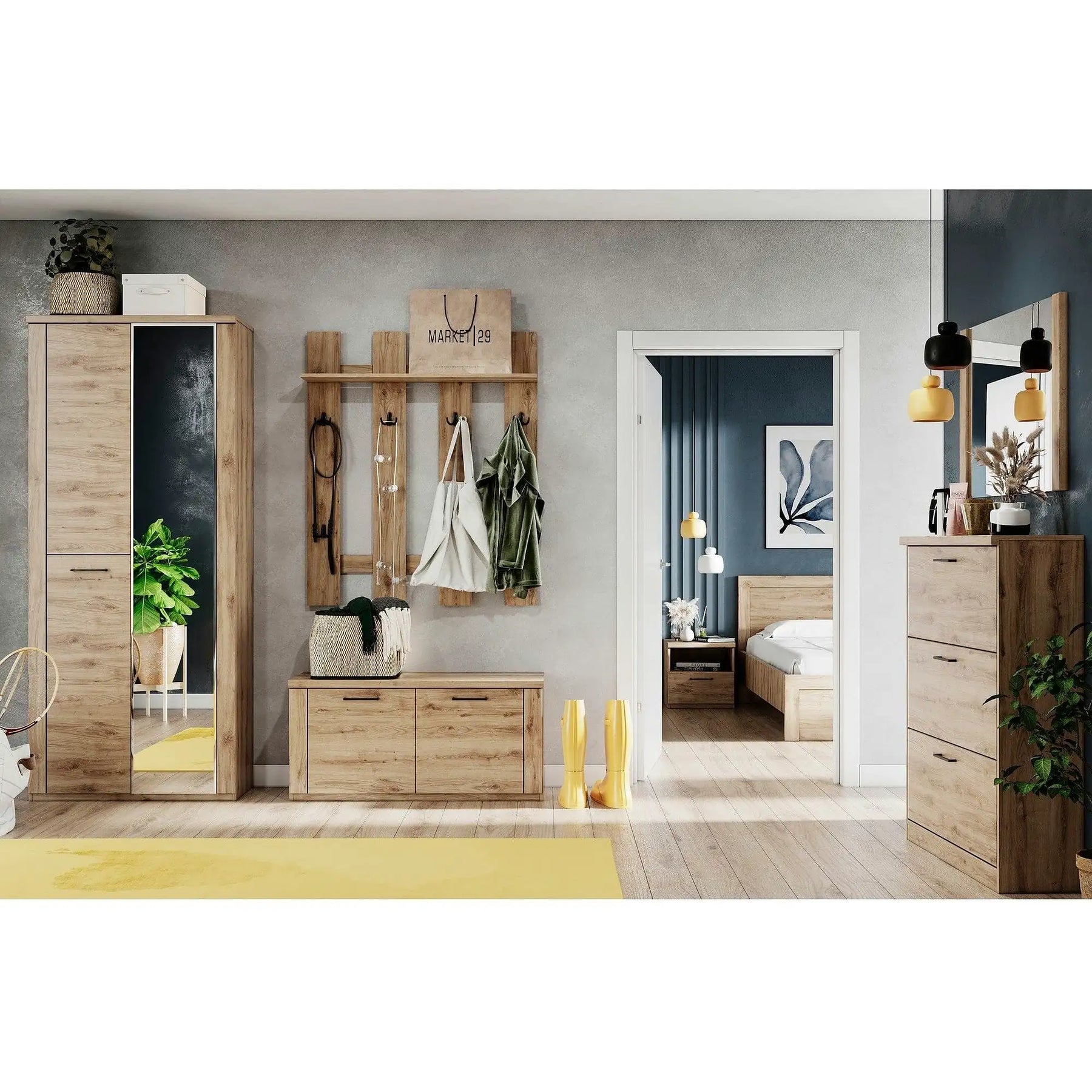 Pantofar DOORSET, PAL laminat/MDF, stejar navarra, 110×41×53 cm
