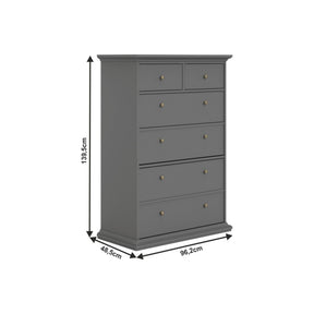 Comoda cu 6 sertare PARIS, gri, PAL laminat, 96,2x48,5x139,5 cm