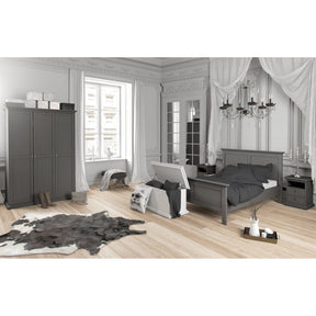 Pat dormitor PARIS, PAL laminat lacuit, gri, 180x200, fara somiera si saltea