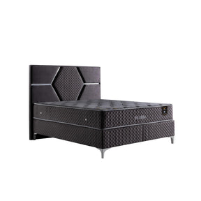 Pat FLORIA 160x200, stofa catifelata gri inchis - Luna 18, cu somiera si spatiu depozitare